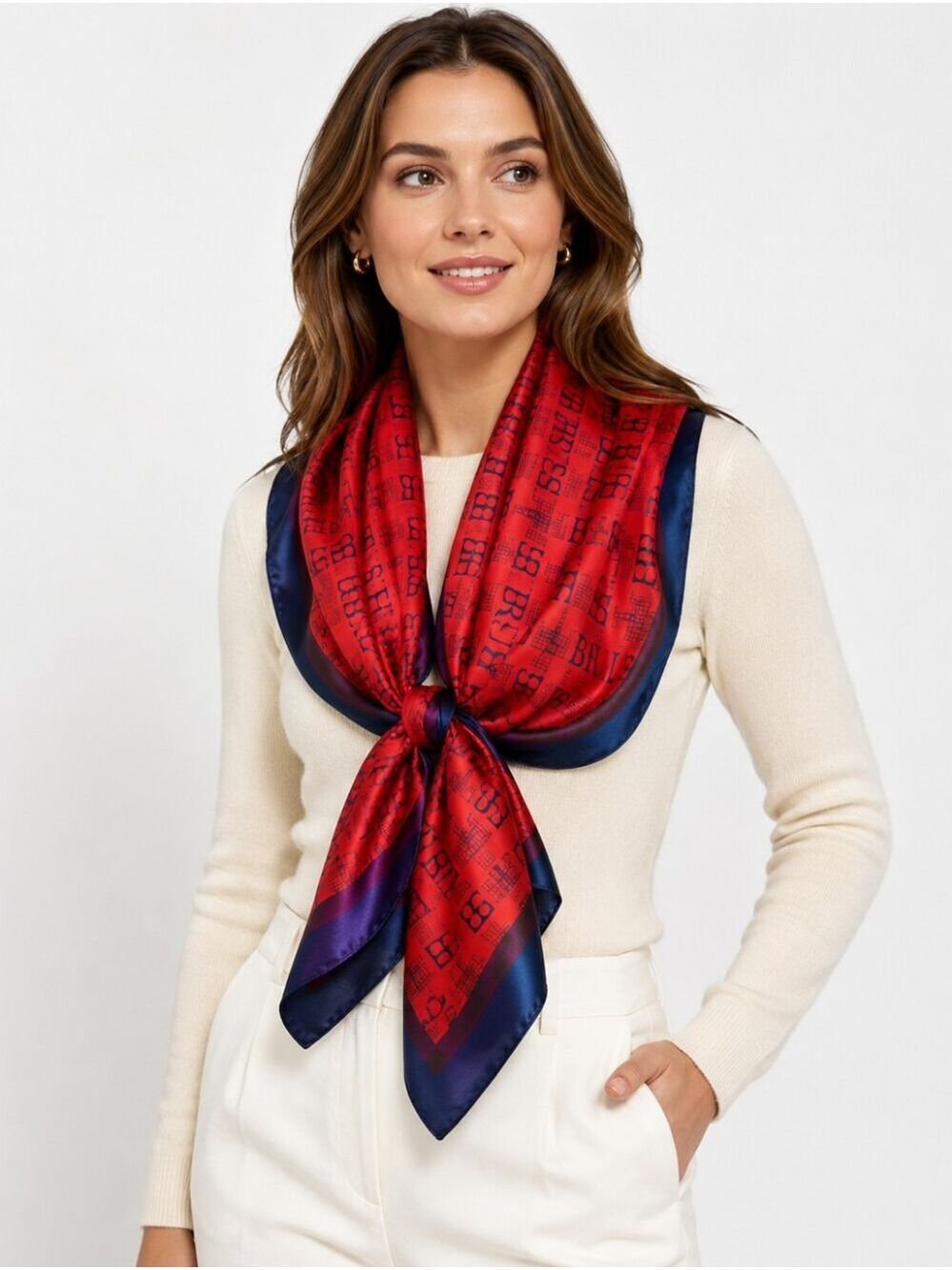 Vintage 90s Red Blue Brussels Travel Scarf 39x39